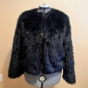Women's Black Faux Fur Teddy Jacket - Plush Open Front